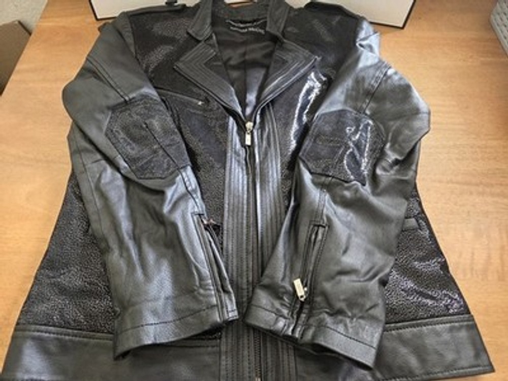 Pamela McCoy Genuine Leather Jacket Black Textured Moto Zip Women's M - Picture 9 of 15